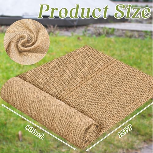 Buryeah 1 Pack 80 Inch X 15 ft Burlap Fabrics Roll Natural Jute Garden - size: 80 Inch x 15 ft