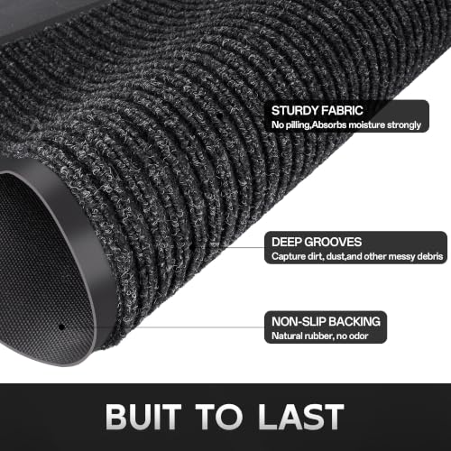 Front Door Mat, Heavy Duty Waterproof Commercial Floor Mat 3'x4' - color: Black Double Stripe, size: 48"L x 36"W x 0.3"Th