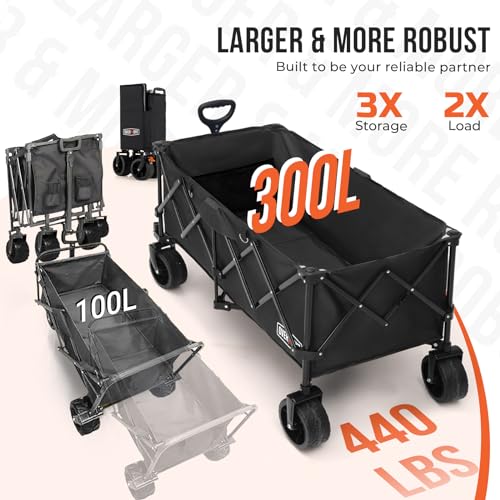 Overmont 45''L Collapsible Folding Wagon, 300L 440lb Heavy Duty Cart - color: Black