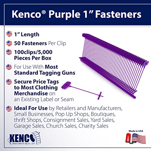 Kenco 1 Inch Standard Tagging Attachments, 1-in Fasteners for Tagging Retail, Consignment and Manufacturing - 5,000 Pieces Per Box 50 per Clip (10 Boxes 50,000 Fasteners, Purple) - color: Purple, size: 10 Boxes 50,000 Fasteners