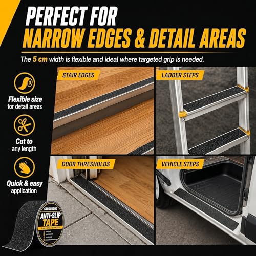 STRBOXONG Anti Slip Tape 2 in x 33 ft, Black 80 Grit Non Slip Grip Tape Roll, Waterproof Self Adhesive Traction Tape for Stairs Steps Ramps Ladders Workshop Walkways Industrial Safety Commercial Use - size: 2 in x 33 ft