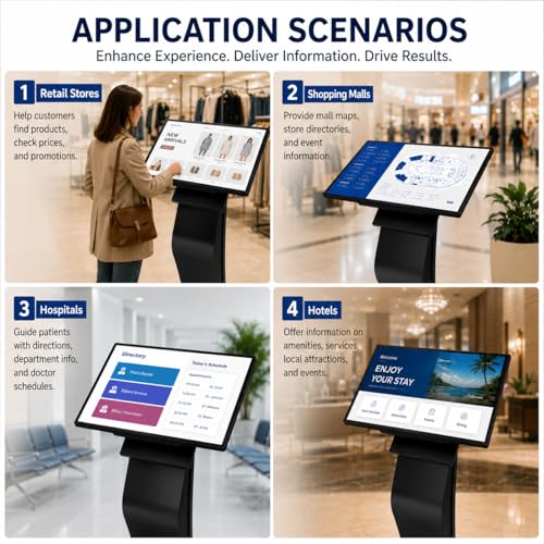 43 inch Touch Screen Kiosk, Windows11 System(8+128g) | K-Style Stand Inquiry Machine, Human–Machine Interaction Smoothly for Mall Navigation/Self-Ordering/Advertising/Retail Store - color: Black