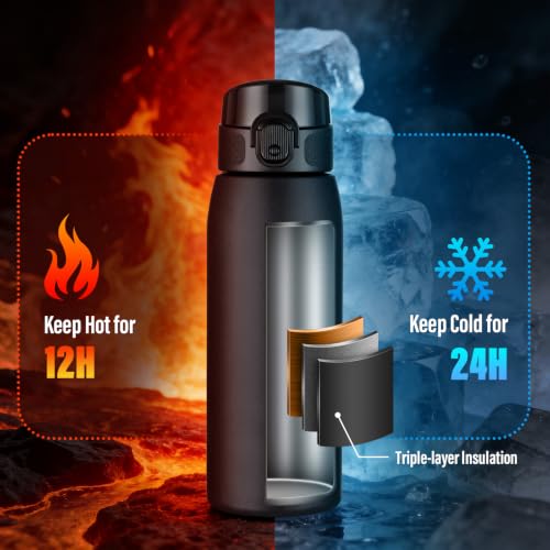 Insulated Water Bottle 18 oz with Dustproof Lid, Carry Handle & Tea Infuser, BPA-Free & Leakproof, Stainless Steel Water Bottles Ideal for Fitness, Hiking, Office & Outdoor Use (Black ) - color: Black, size: 18 Ounces