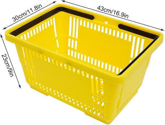 12PCS Shopping Basket Blue Portable 17''×12''×9'' Plastic Shopping Basket Set with Handles Handheld Basket Cart for Supermarket Grocery Retail Store Supplies (Yellow) - color: Yellow