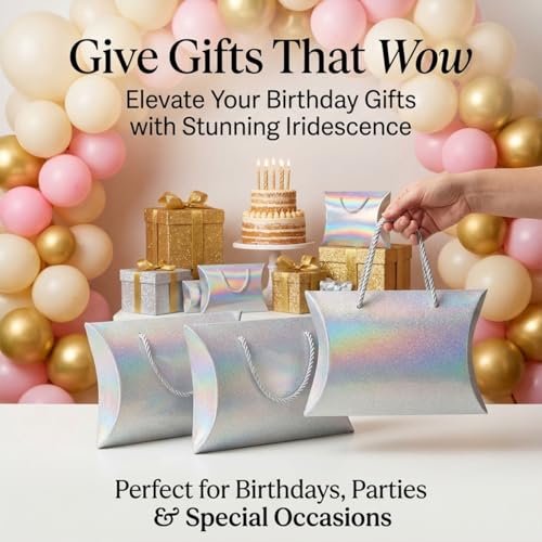 Rowcay 10 Pack Large Empty Fine Sand Silver Pillow Gift Boxes with Handles - color: 1-Fine Sand Silver-10P