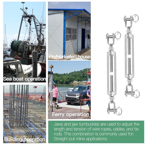 6PCS M5 Jaw Jaw Turnbuckle Stainless Steel Jaw and Jaw Turnbuckle, Jaw Jaw Closed Body Marine Turnbuckle, Durable for Wire Rope Cable (M5, Jaw & Jaw) - style: Jaw & Jaw-M-5