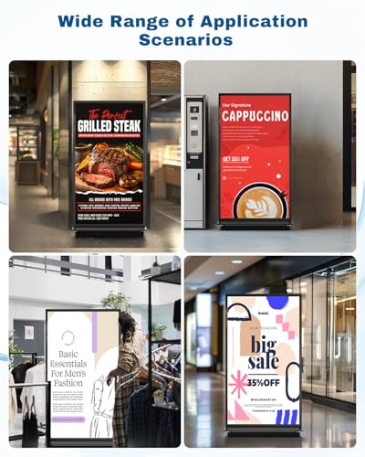 75-inch Full Screen Digital Signage Display, 4K UHD 2160P Screen Indoor Floor Standing Kiosk Stand, Android 11 OS Auto Media Player Advertising Poster with Remote Control, HDMI/WiFi/USB