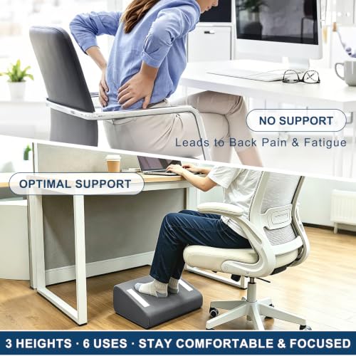 Under Desk Foot Rest, 6-in-1 Ergonomic Footrest, 5 Adjustable Heights - color: Gray