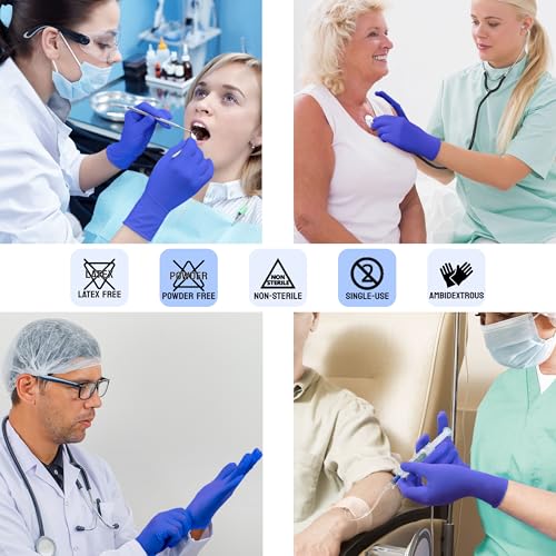 Safe Health Nitrile Exam Gloves – 4 mil, Latex-Free, Powder-Free, Disposable, Blue, Medical Grade, Food, Cleaning Use - size: Large, style: Imperial Blue - Case of 1000