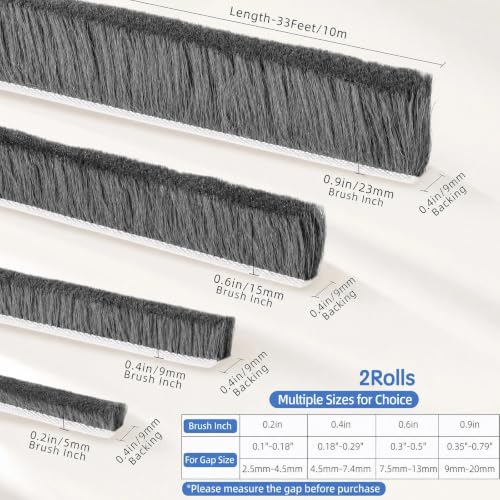 ZOMPAGO Brush Weather Stripping Door Window Seal,0.4 x 0.4 x 66 FT - size: 2 Packs, 0.4 x 0.4 x 32.8 FT