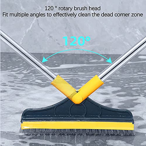 2 in 1 Floor Brush Scrubber with Long Handle Grout Brush 3 Poles 53.5'' New Upgrade Stiff Bristle Cleaning Scrub Brush with Squeegee 120°Rotating Tile Brush for Cleaning Bathroom Glass Patio Kitchen - color: Green