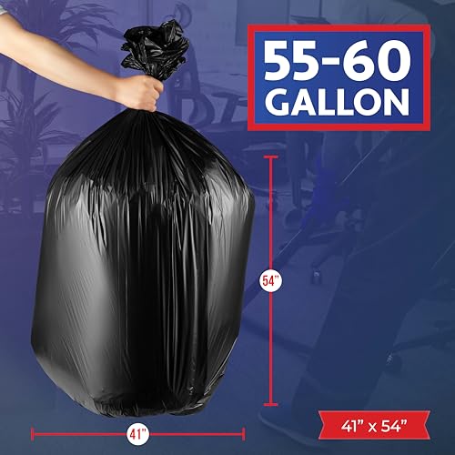 55-60 Gallon Trash Bags Heavy Duty, Bulk 150 Pack Large Black, Made in USA