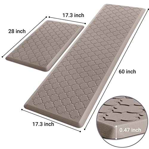 Kitchen Mat 2 PCS Cushioned Anti-Fatigue Floor Mat Standing Mat for Kitchen - color: Khaki, size: 17.3"x28"+17.3"x60"