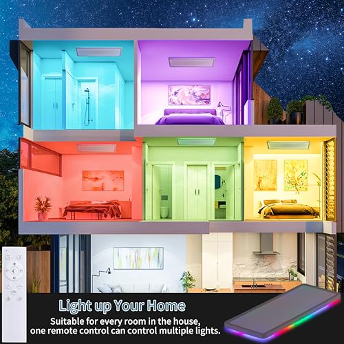 23 Inch LED Flush Mount Ceiling Light Dimmable with Remote RGB Backlight - color: RGB Dimmable