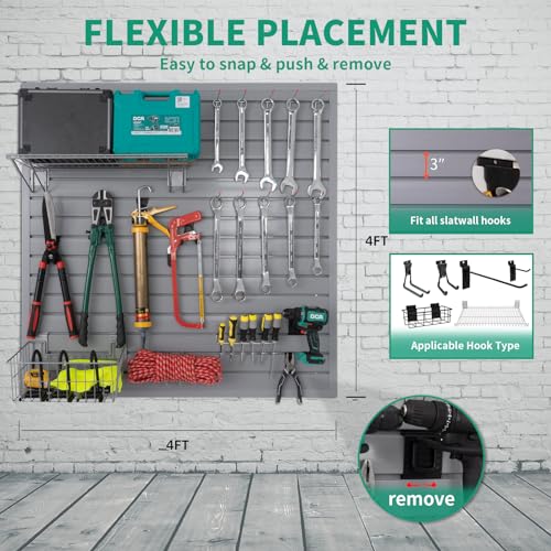 FRAYSCENT Slat Wall Paneling Garage Slat Wall Storage Systems Slatwall Panels Power Tool Organizer Wall Mount, PVC Garage Storage & Organization Products Slate Board (Grey, 4ft x 4ft) - color: Grey, size: 4x4ft