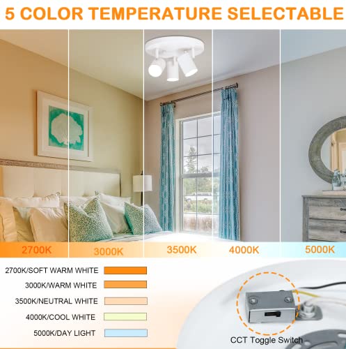 CLOUDY BAY 5CCT 3 Light Directional Ceiling Spotlight,Dimmable LED Track Light Heads,CRI90+,2100Lm for Hallway Kitchen Art,White - color: White | 5CCT
