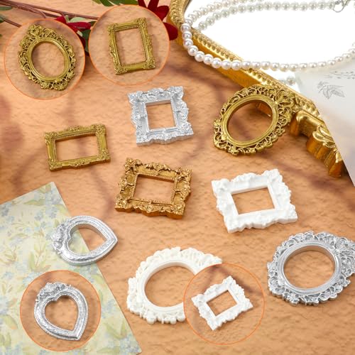 Mini Gold Frames Antique Picture Frame Resin Table Wall Decor, 12Pcs