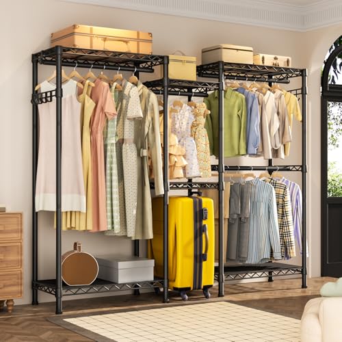 Golpart Heavy Duty Clothes Rack Metal Wardrobe with Adjustable Wire Shelves - color: Black, size: 15.75"D x 77.5"W x 77"H