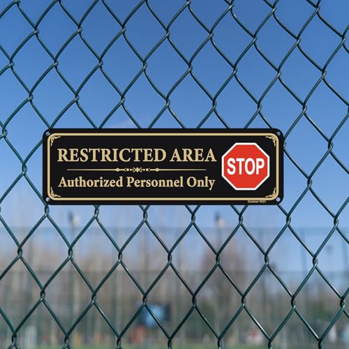 2 Pack Restricted Area Sign Authorized Personnel Only, Do Not Enter Sign, 10 x 3 Inches Self-Adhesive .40 Rust Free Aluminum, UV Protected, Weather Resistant, Waterproof, Durable Ink,Easy to Mount