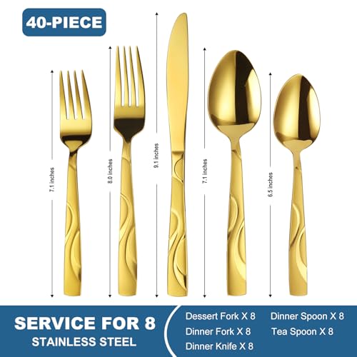 40-Piece Gold Flatware Set for 8 - color: Gold, size: 40-Piece