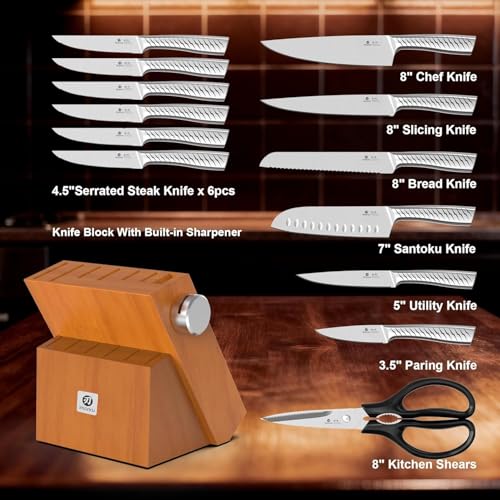 Imarku 14‑Piece Kitchen Knife Set|Pro Cutting Power, Easy for Home Use - color: Light Brown