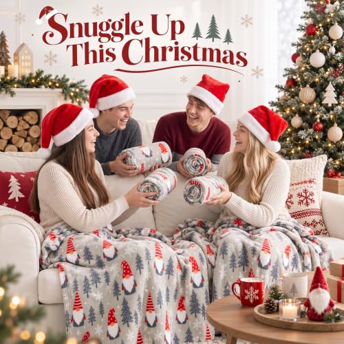 Kinlop 40 Pcs Christmas Throw Blankets Bulk Xmas Soft Cozy Lightweight Fleece Blanket Winter Holiday Blankets for Couch Bed Sofa Home Donation 50 x 60 Inch (Grey Gnome) - color: Gray