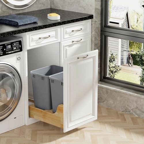 ROOMTEC 35QT Kitchen Trash Can,Lightweight and Sturdy Slim Trash Can,2 Pack - color: Grey, style: 2PCS