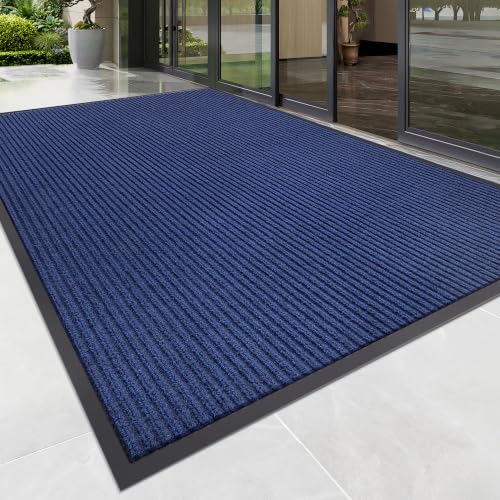 100pointONE Front Door Mat, Heavy Duty Indoor Outdoor Doormat, 72" x 24" Low Profile Outdoor Mats for Home Entrance, Stain and Fade Resistant Shoe Scraper Mat, Ideal for High Traffic Area, Blue - color: Blue Striped, size: 2' x 6' (Rectangular)