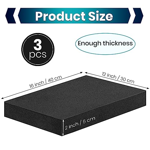 3 Pcs 16 x 12 x 2 Inches Foam Inserts for Cases - Polyurethane Foam Packing Foam Black Craft Foam Sheets for Packing Padding 2 Inch Thick for Camera Toolbox Storage - size: 3 Pcs 16 x 12 x 2 Inches