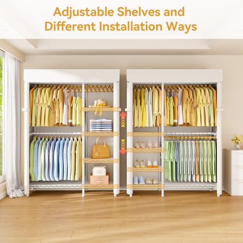 ULIFHOME F2C Clothes Rack with Beige Cover, 47.2" W x 16.5" D x 78.3" H - color: White Closet with Beige Cover