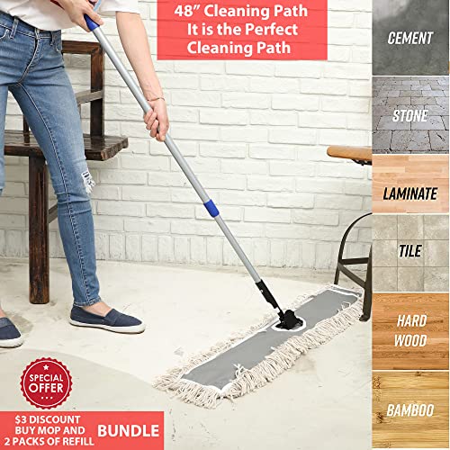 2 Pack of 48" Cotton Refills for Industrial Class Floor Dust mop Series Can be fit with Others (2 Pack of 48" Cotton Refill) - size: 2 Pack of 48" Cotton Refills