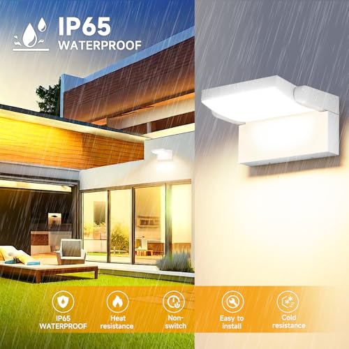 3Pack Outdoor LED Wall Light 40W White Flood Lights 350°Rotation - color: 3/40w/3000k/White