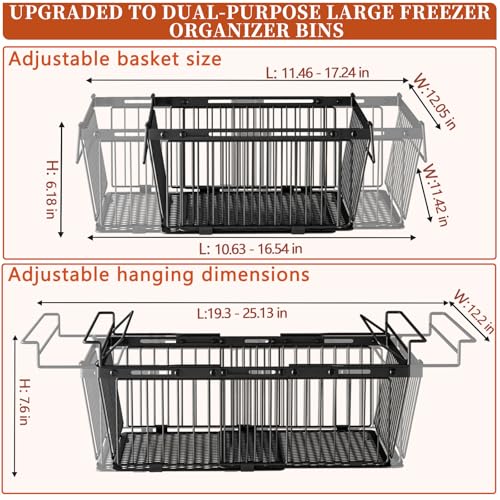 Hanging Freezer Organizer Bins for 5 to 20 Cu.Ft,Leak-Proof Bottom,2Pack - color: Black