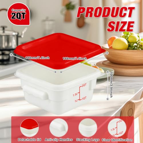 Square Food Containers with Lids 4-Pack, Commercial Grade Plastic Bins for Restaurant Kitchen Pantry Storage, Freezer & Dishwasher Safe (Red, 2QT-4PACK) - size: 2QT-4PACK