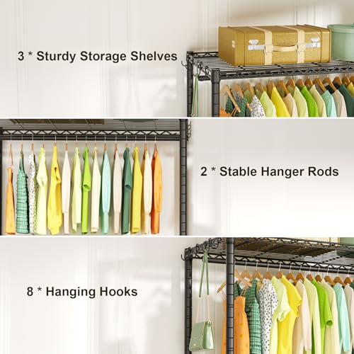 FUTASSI Rolling Clothes Rack, Clothing Racks for Hanging Clothes, Black - color: Black, size: P3 Plus
