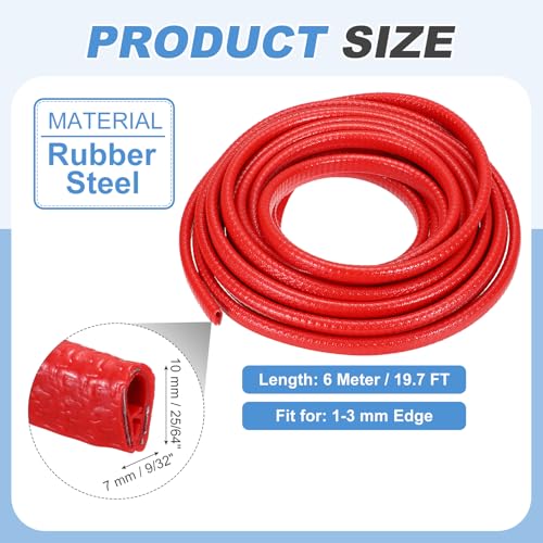 PATIKIL Rubber Edge Trim Guard, 19.7 ft x 25/64" x 9/32" U Channel Edge Protector Seal Strip with Metal Clips Fit for 1-3mm Edge for Car Door Sheet Metal Hatches Table Corners, Red - color: Red, size: 19.7 ft x 25/64 in x 9/32 in