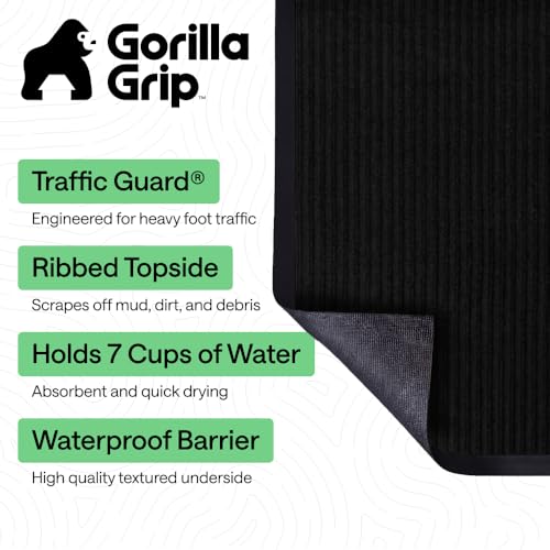 GORILLA GRIP Traffic Guard Indoor Outdoor Heavy Duty Door Mat, 70x24 Black - color: Black, size: 70" X 24"