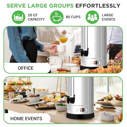 NutriChef Water Boiler and Hot Water Dispenser, 19L Electric Beverage Dispenser with Safety Lock Lid, Non-Drip Tap, Warm Function, Food Grade Stainless Steel, Home & Commercial Use, 19"x9"x9", Silver - size: 20.1 Quarts