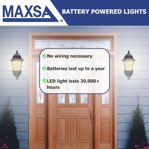 MAXSA 44219-RS Battery-Run Motion-Activated Outdoor Metal Sconce Black - color: Black, size: 6500K (Cool White) - Reshippable