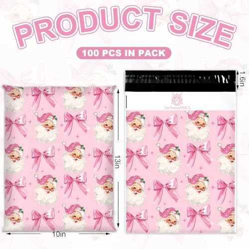 JarThenaAMCS 100Pcs Christmas Poly Mailers 10 x 13 Inch Pink Santa Claus Bow Coquette Envelope Mailers Xmas Self-Sealing Plastic Packaging Mailing Bags For Small Business Clothing - style: Pink Santa