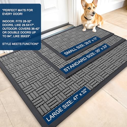 OLANLY Front Door Mat Outside Entrance 59x34, Heavy-Duty Rubber Doormat - color: Grey, size: 59" X 34"