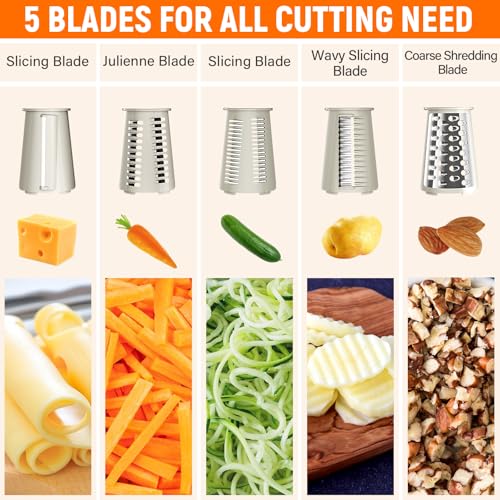 Rotary Cheese Grater Hand Crank, 5-in-1 Vegetable Chopper Spiralizer Slicer - color: White