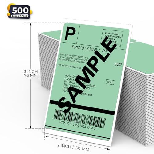 Green Thermal Labels 3 ×5 Inch Waterproof Vinyl Stickers 300 PCS - color: Green