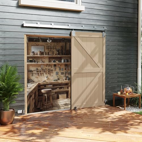 JUBEST 9FT Box Rail Exterior Barn Door Hardware Kit, Heavy-Duty Silver Sliding Barn Door Track System, Wall Mount Door Hardware Kits (Door Not Included) - size: 9 Feet