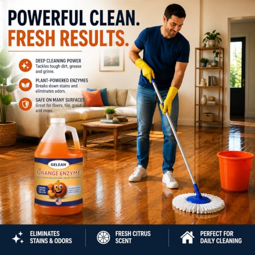 Multi-Purpose Probiotic Enzyme orange Cleaner, 1 Gallon (128 oz.) - Pet Stain and Odor Remover - Concentrated - Professional & Home Strength Drains, Floors, Bathrooms, Toilets Trash Can, Made in USA