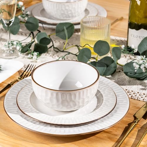 GBHOME Ceramic Dinnerware Sets of 4,12 pcs Plates and Bowls Sets Dishes - color: Pearl White-Bubble, size: Service for 4 (12 pcs)