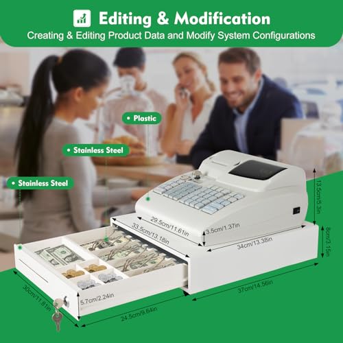 47 Keys Electronic Cash Register for Business with LED Display & Lockable Cashing Drawer, Commercial Cash Management System, POS Casher for Retail Store Restaurant Supermarket, White - color: White, size: 47 Keys