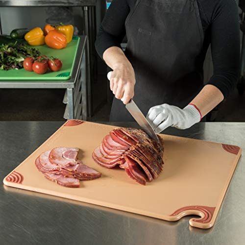 San Jamar Saf-T-Grip Plastic Cutting Board with Safety Hook, 18" x 24" x 0.5", Brown - color: Brown, size: 24"L x 18"W