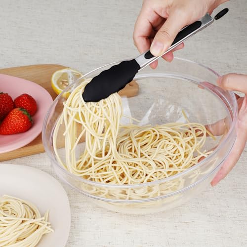 HOTEC Small Silicone Kitchen Tongs 7-Inch Mini Serving Tongs, Set of 3 - color: Black