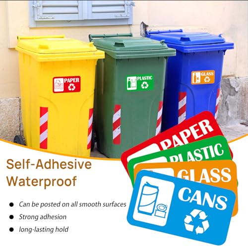 12Pack Recycling Stickers for Trash Cans,Paper Plastic Glass Cans Trash Sorting Stickers for Recycle Bins,Eco-Friendly Trash Can Recycle Signs Indoor & Outdoor Use(3"x5.7")